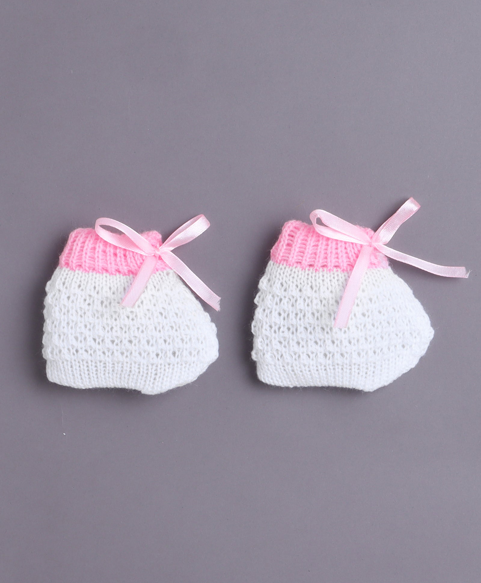 White & Pink Baby Girls Full Sleeves Acrylic Blend Sweater With Cap & Socks