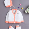 White & Orange Baby Girls Full Sleeves Acrylic Blend Sweater With Cap & Socks