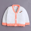 White & Orange Baby Girls Full Sleeves Acrylic Blend Sweater With Cap & Socks