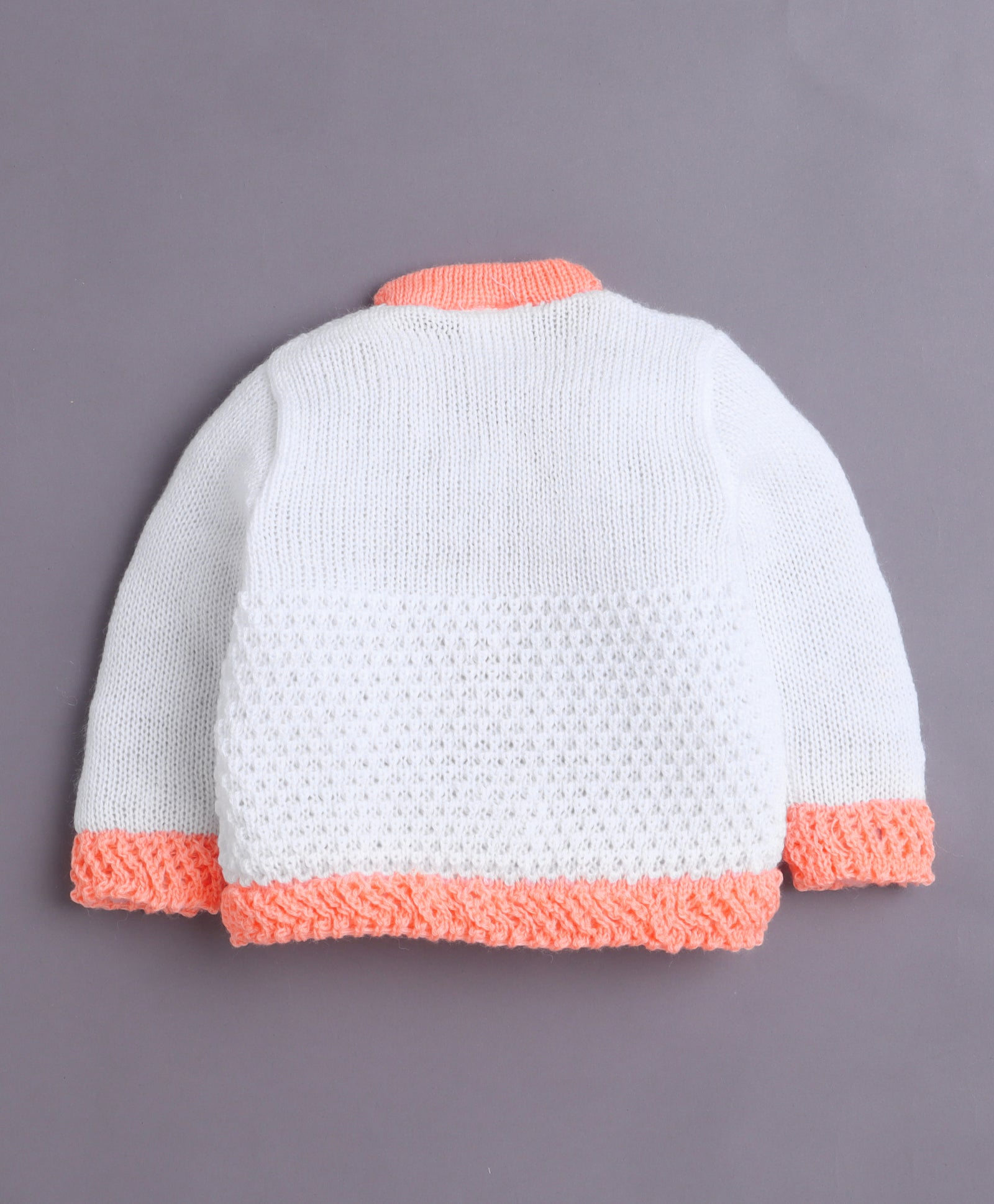 White & Orange Baby Girls Full Sleeves Acrylic Blend Sweater With Cap & Socks