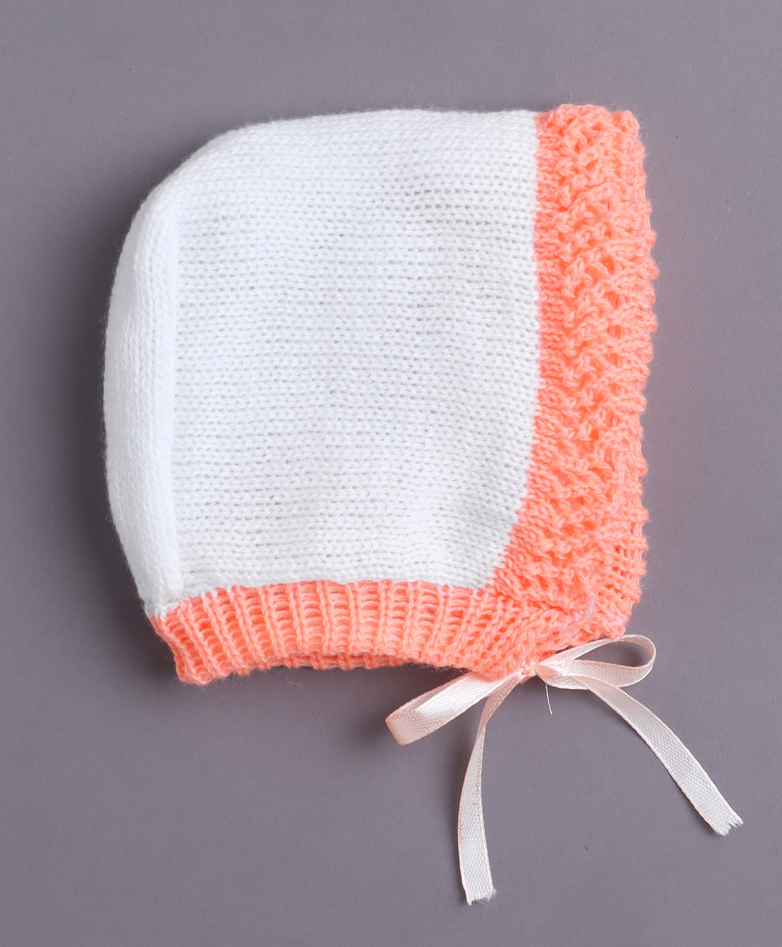 White & Orange Baby Girls Full Sleeves Acrylic Blend Sweater With Cap & Socks