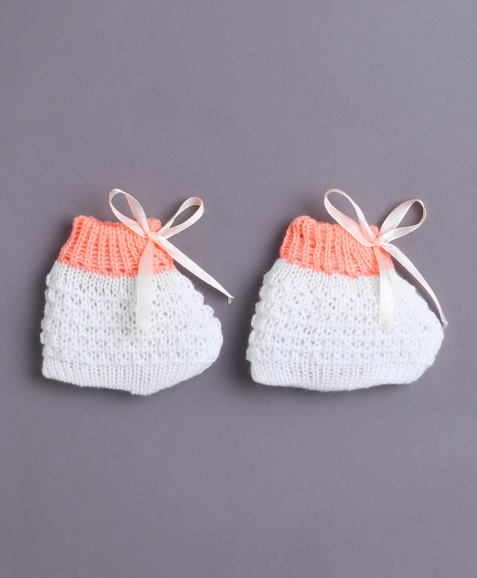 White & Orange Baby Girls Full Sleeves Acrylic Blend Sweater With Cap & Socks