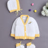 White & Yellow Baby Girls Full Sleeves Acrylic Blend Sweater With Cap & Socks