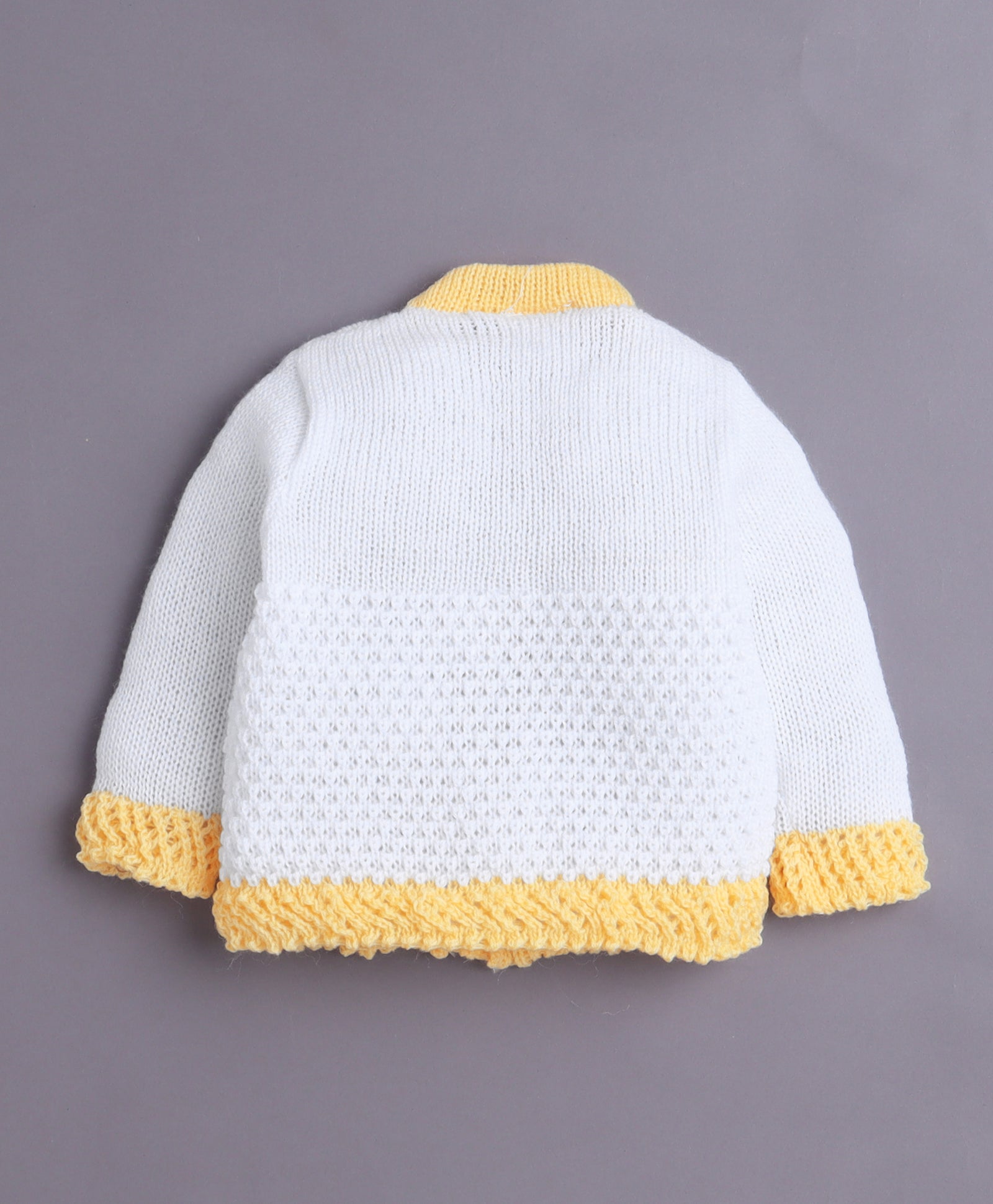 White & Yellow Baby Girls Full Sleeves Acrylic Blend Sweater With Cap & Socks