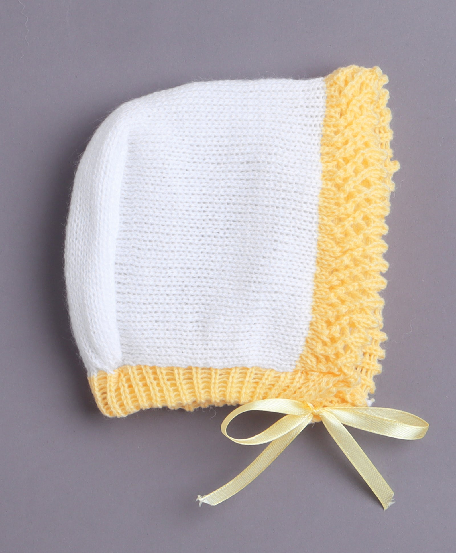 White & Yellow Baby Girls Full Sleeves Acrylic Blend Sweater With Cap & Socks