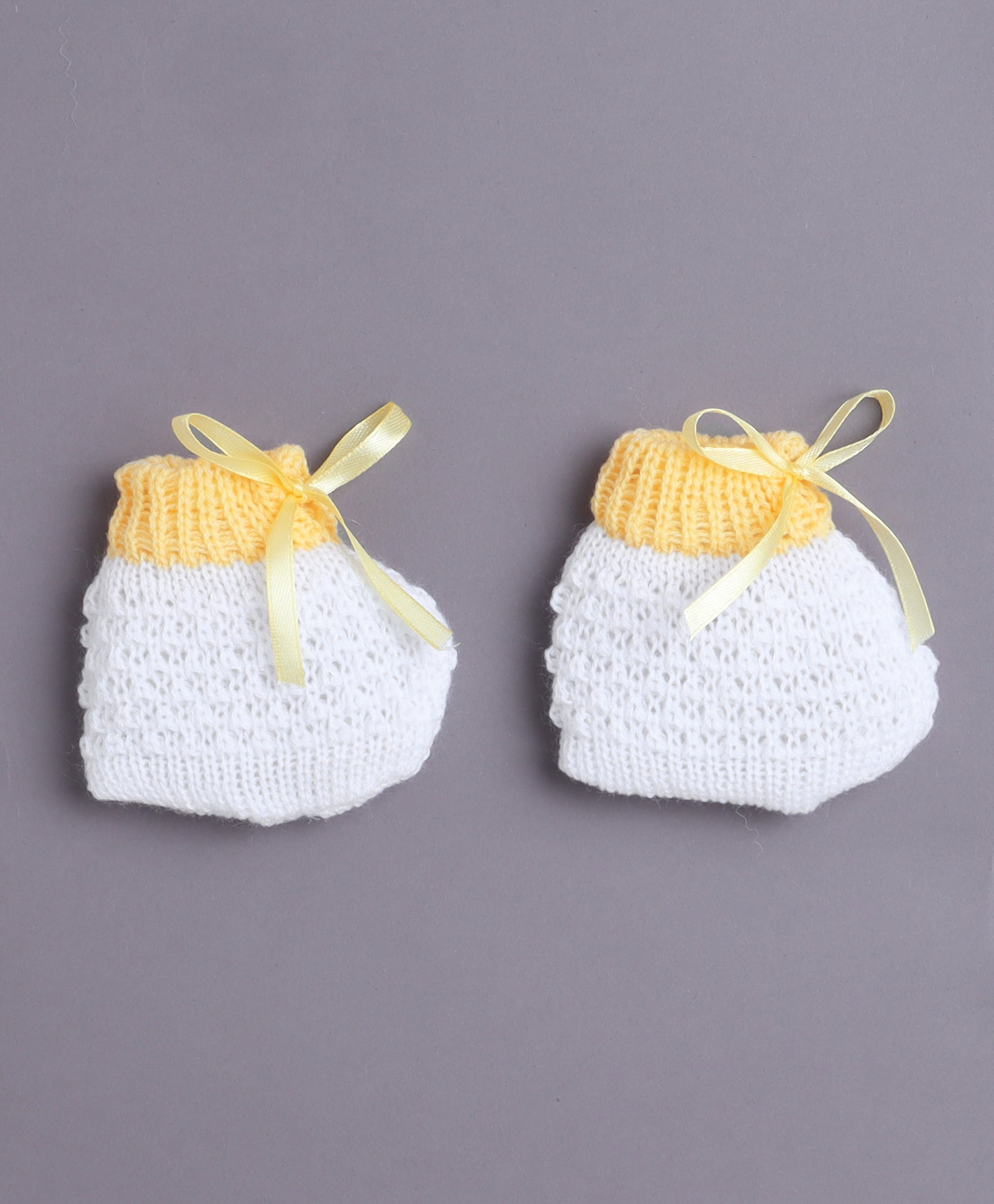 White & Yellow Baby Girls Full Sleeves Acrylic Blend Sweater With Cap & Socks
