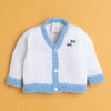 White & Sky Blue Baby Girls Full Sleeves Acrylic Blend Sweater With Cap & Socks