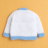 White & Sky Blue Baby Girls Full Sleeves Acrylic Blend Sweater With Cap & Socks