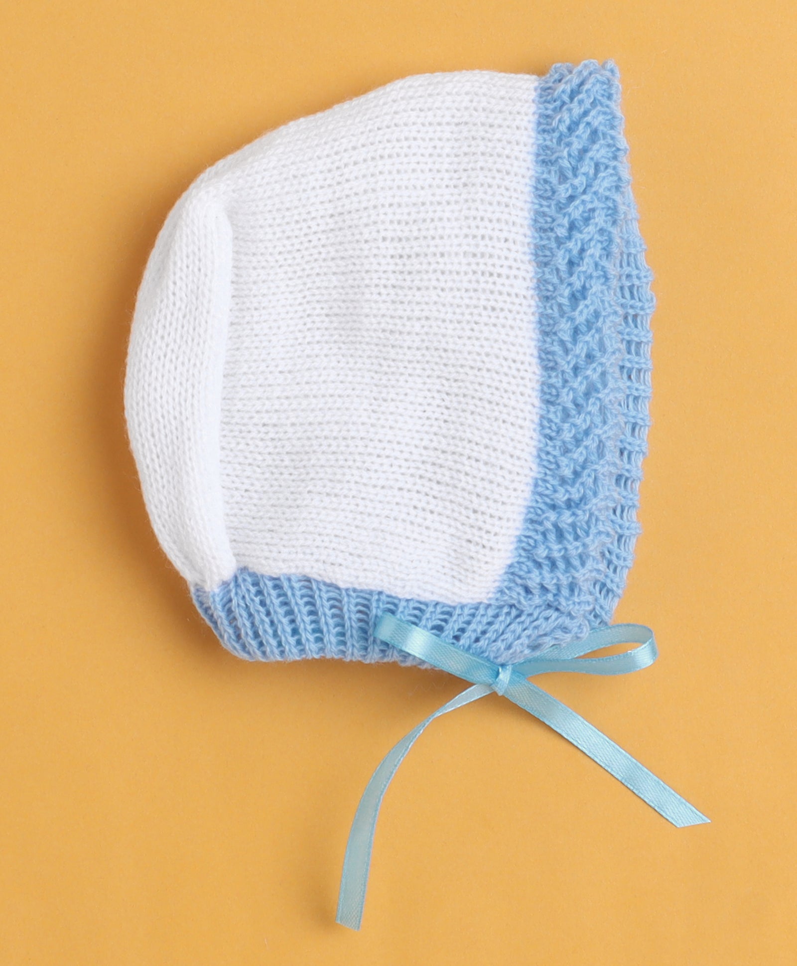 White & Sky Blue Baby Girls Full Sleeves Acrylic Blend Sweater With Cap & Socks