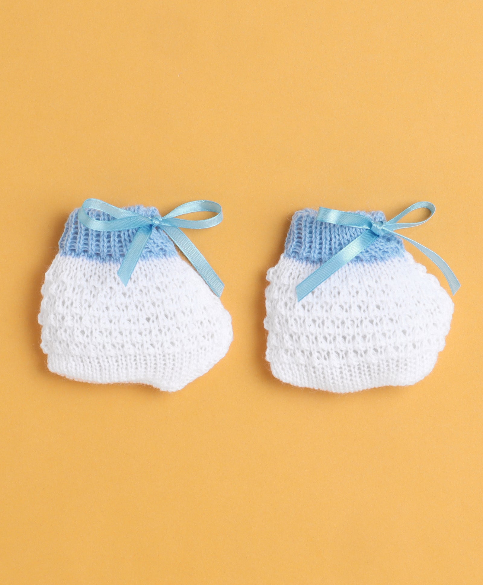 White & Sky Blue Baby Girls Full Sleeves Acrylic Blend Sweater With Cap & Socks