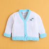 White & Aqua Baby Girls Full Sleeves Acrylic Blend Sweater With Cap & Socks