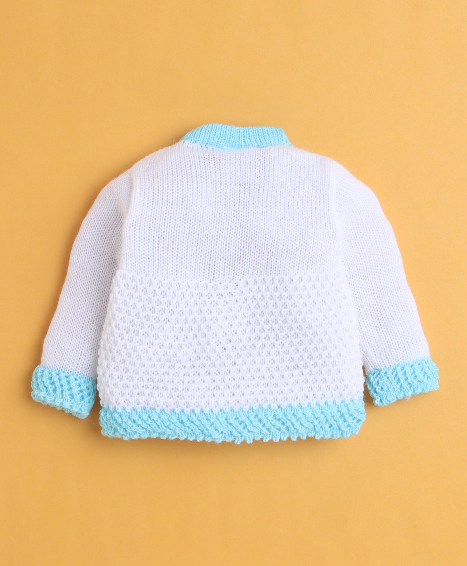 White & Aqua Baby Girls Full Sleeves Acrylic Blend Sweater With Cap & Socks