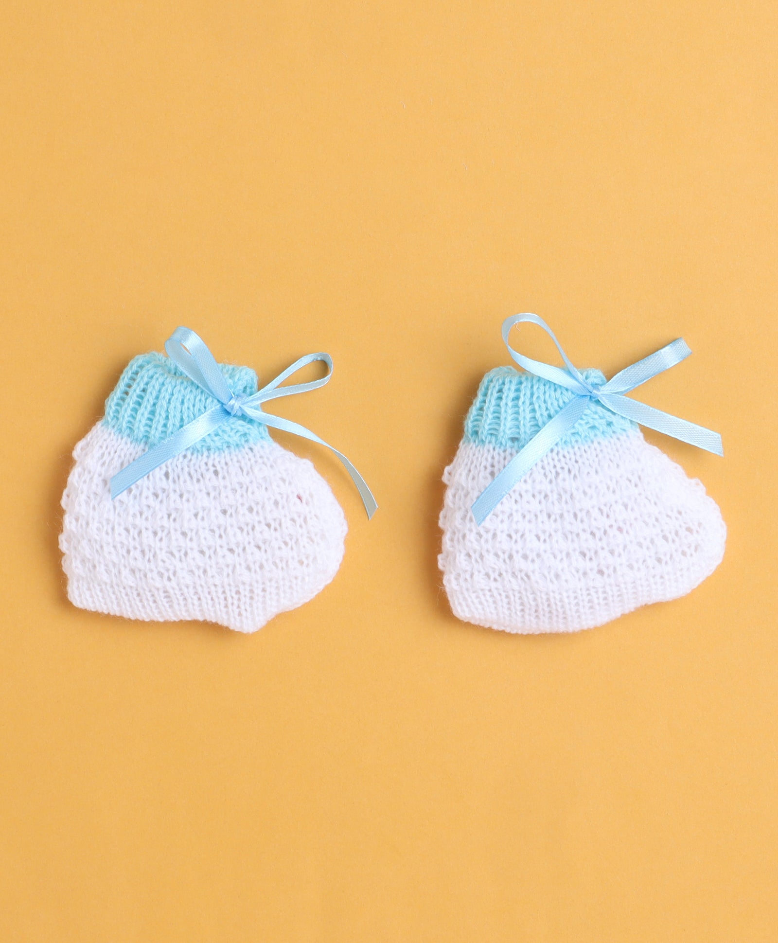 White & Aqua Baby Girls Full Sleeves Acrylic Blend Sweater With Cap & Socks