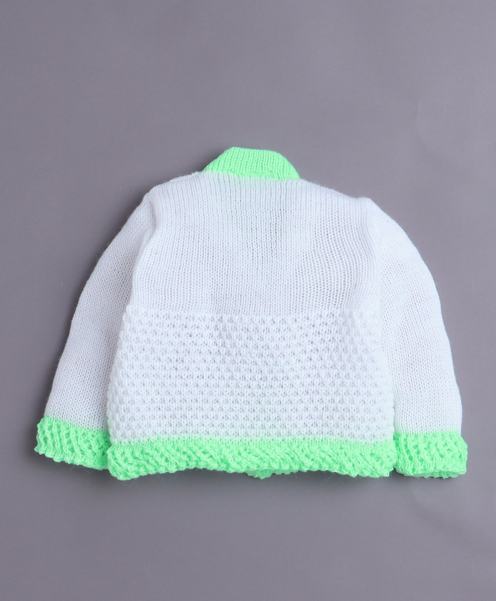 White & Green Baby Girls Full Sleeves Acrylic Blend Sweater With Cap & Socks