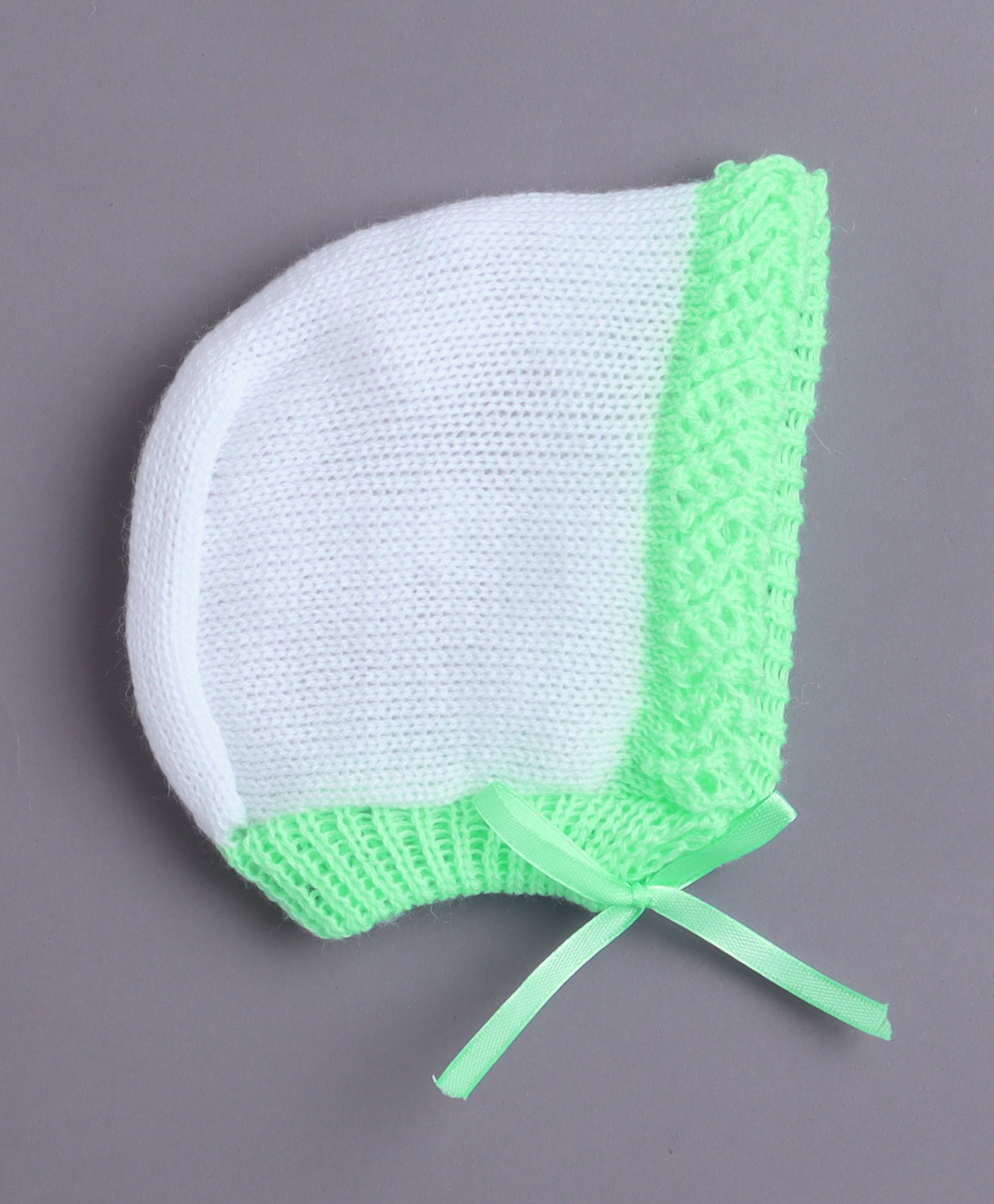 White & Green Baby Girls Full Sleeves Acrylic Blend Sweater With Cap & Socks