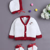 White & Maroon Baby Boys Full Sleeves Acrylic Blend Sweater With Cap & Socks