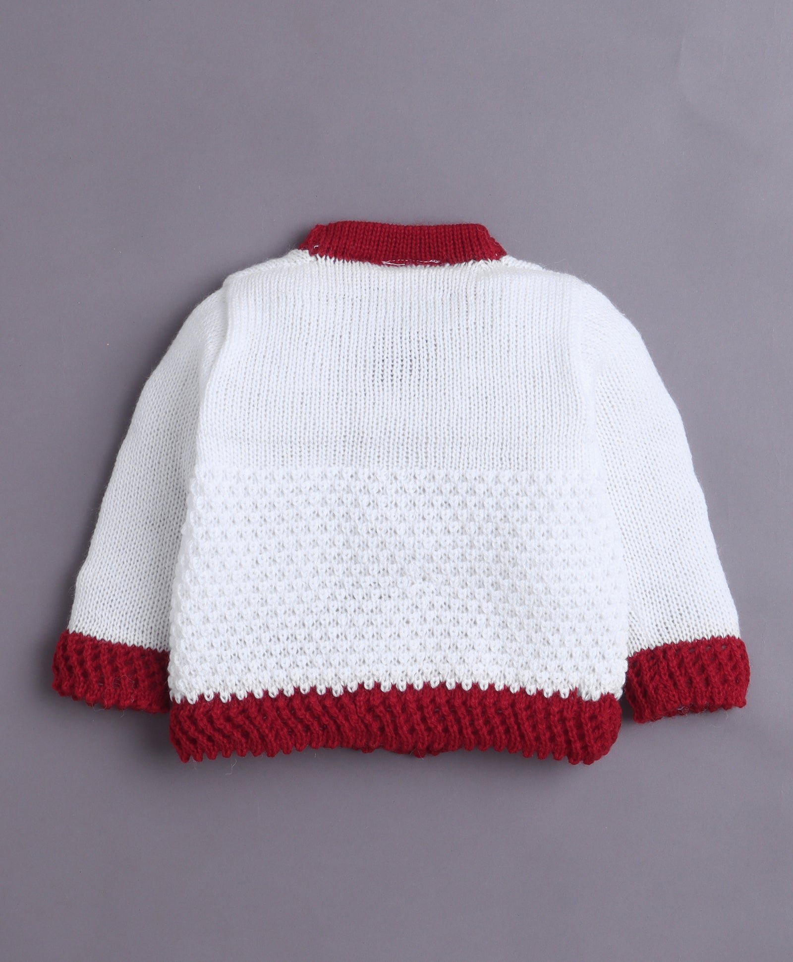 White & Maroon Baby Boys Full Sleeves Acrylic Blend Sweater With Cap & Socks