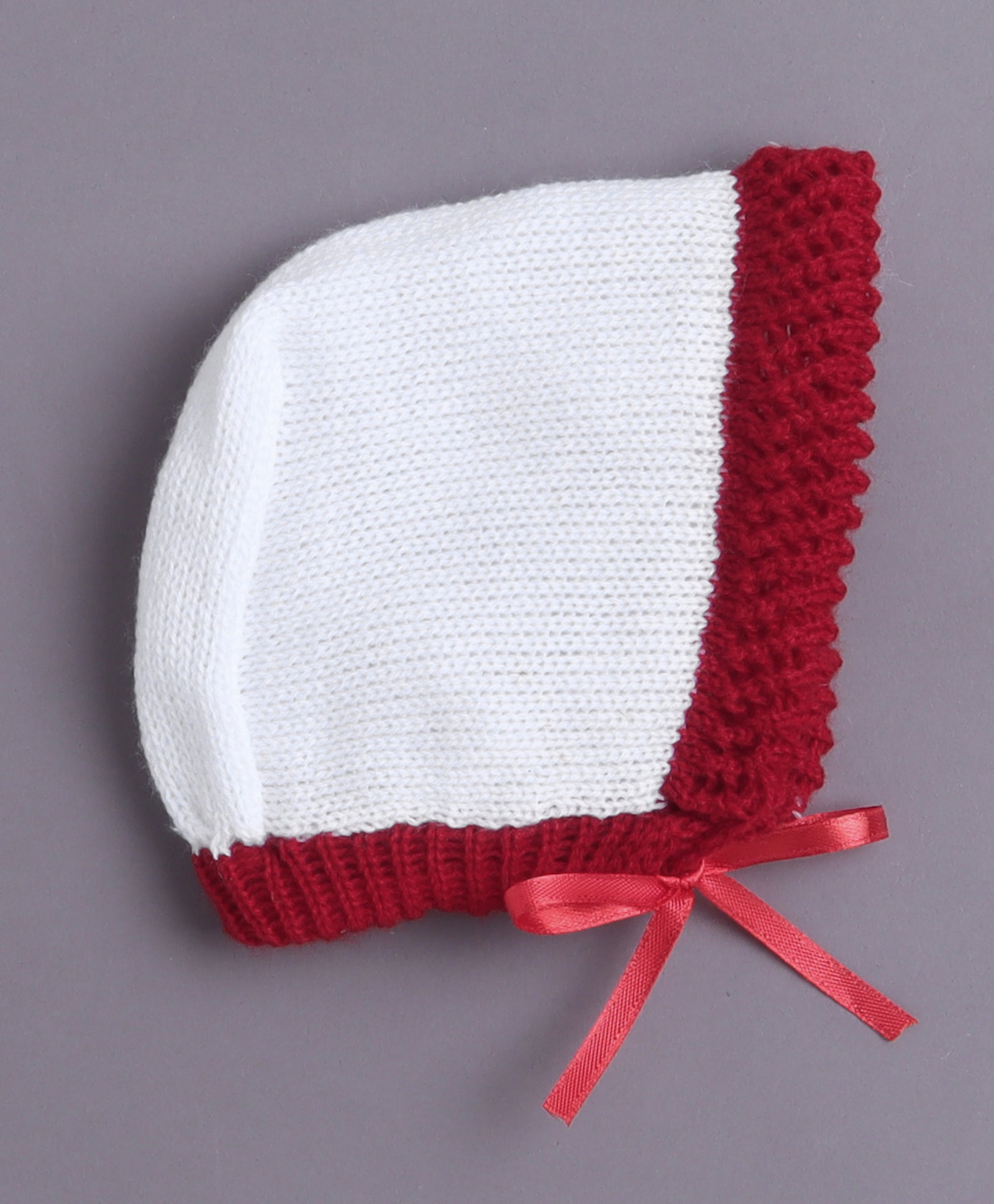 White & Maroon Baby Boys Full Sleeves Acrylic Blend Sweater With Cap & Socks