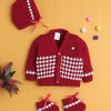 Maroon Baby Boys Full Sleeves Acrylic Blend Sweater With Cap & Socks