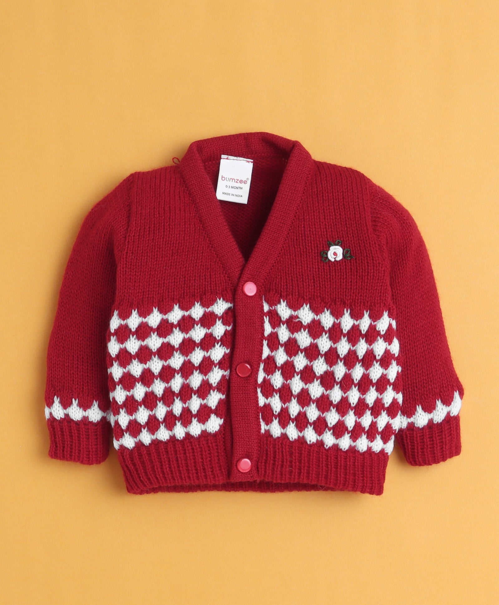 Maroon Baby Boys Full Sleeves Acrylic Blend Sweater With Cap & Socks
