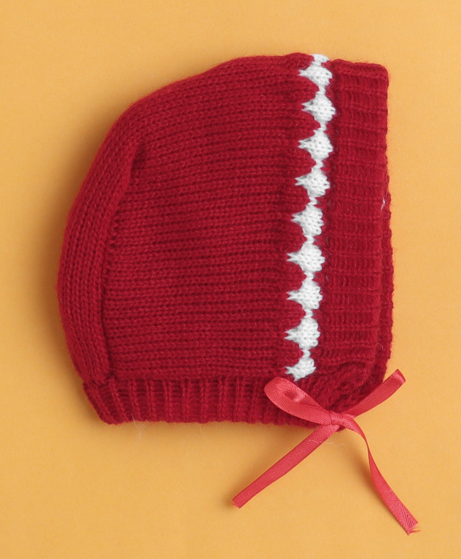 Maroon Baby Boys Full Sleeves Acrylic Blend Sweater With Cap & Socks