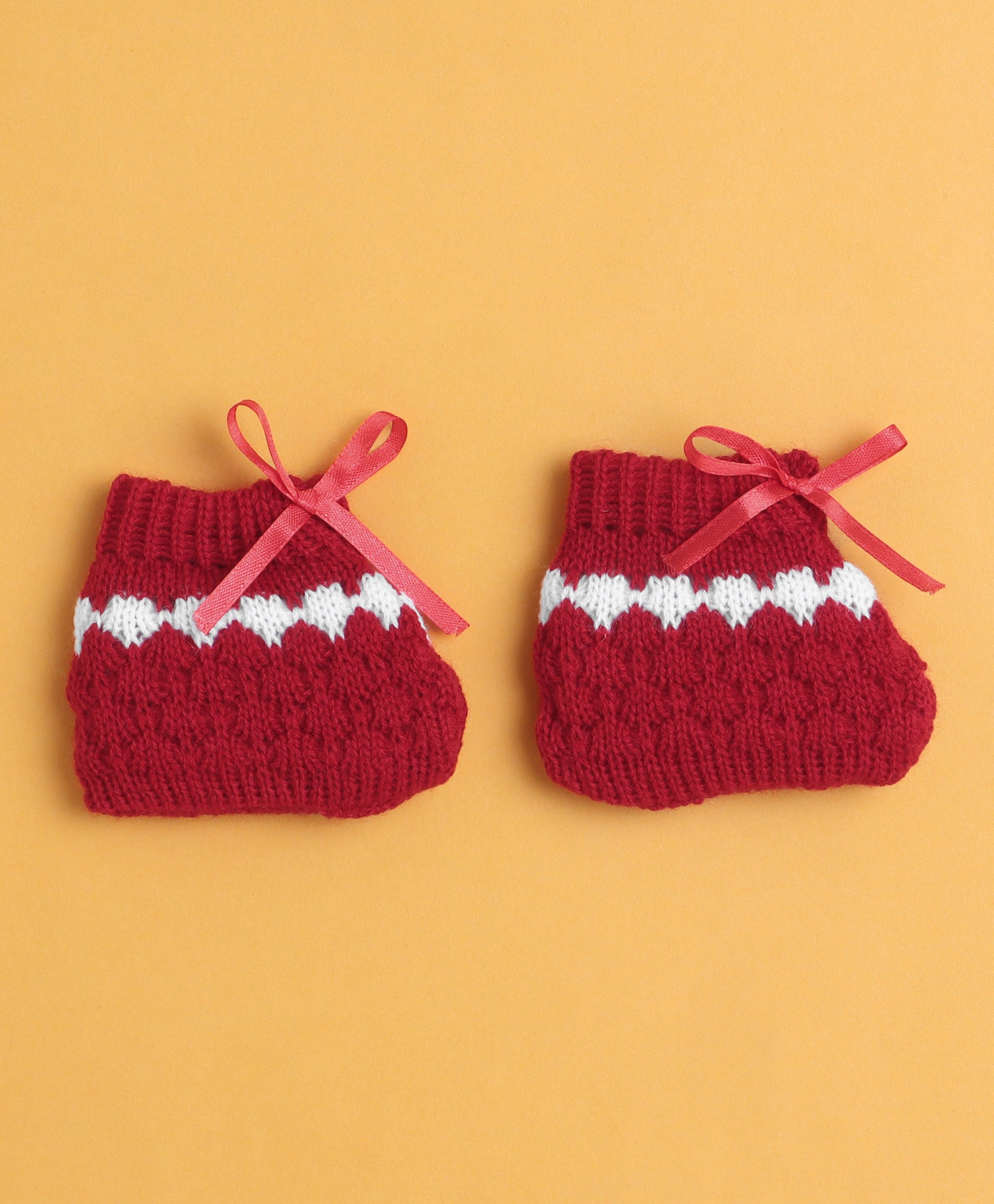 Maroon Baby Boys Full Sleeves Acrylic Blend Sweater With Cap & Socks