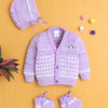 Lavender Baby Girls Full Sleeves Acrylic Blend Sweater With Cap & Socks