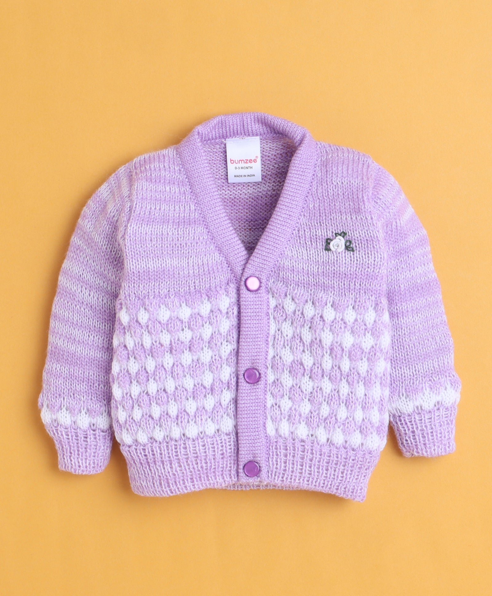Lavender Baby Girls Full Sleeves Acrylic Blend Sweater With Cap & Socks