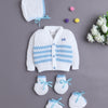 White & Sky Blue Baby Boys Full Sleeves Acrylic Blend Sweater With Cap Socks & Mittens