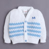 White & Sky Blue Baby Boys Full Sleeves Acrylic Blend Sweater With Cap Socks & Mittens
