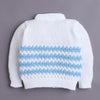 White & Sky Blue Baby Boys Full Sleeves Acrylic Blend Sweater With Cap Socks & Mittens