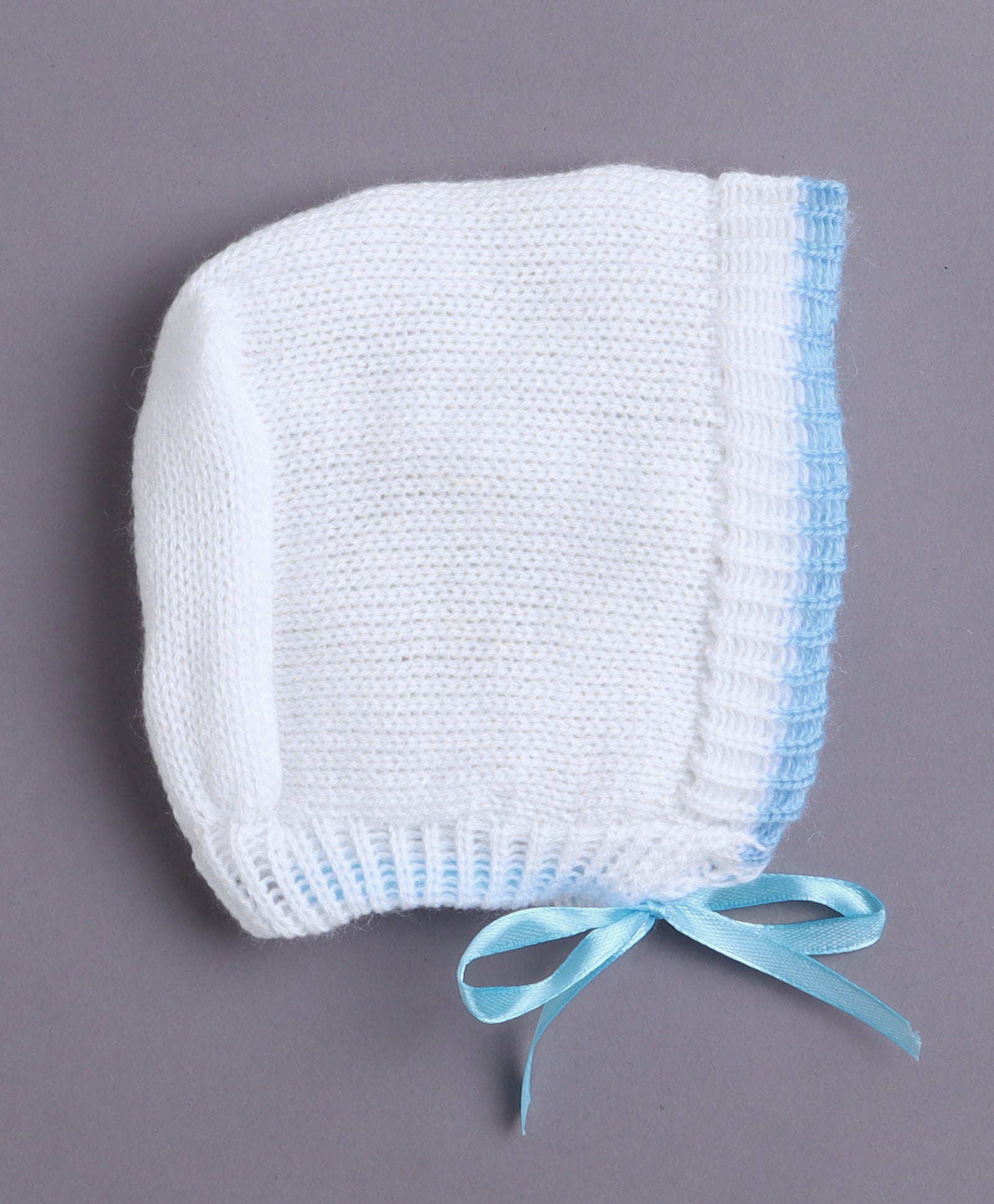 White & Sky Blue Baby Boys Full Sleeves Acrylic Blend Sweater With Cap Socks & Mittens