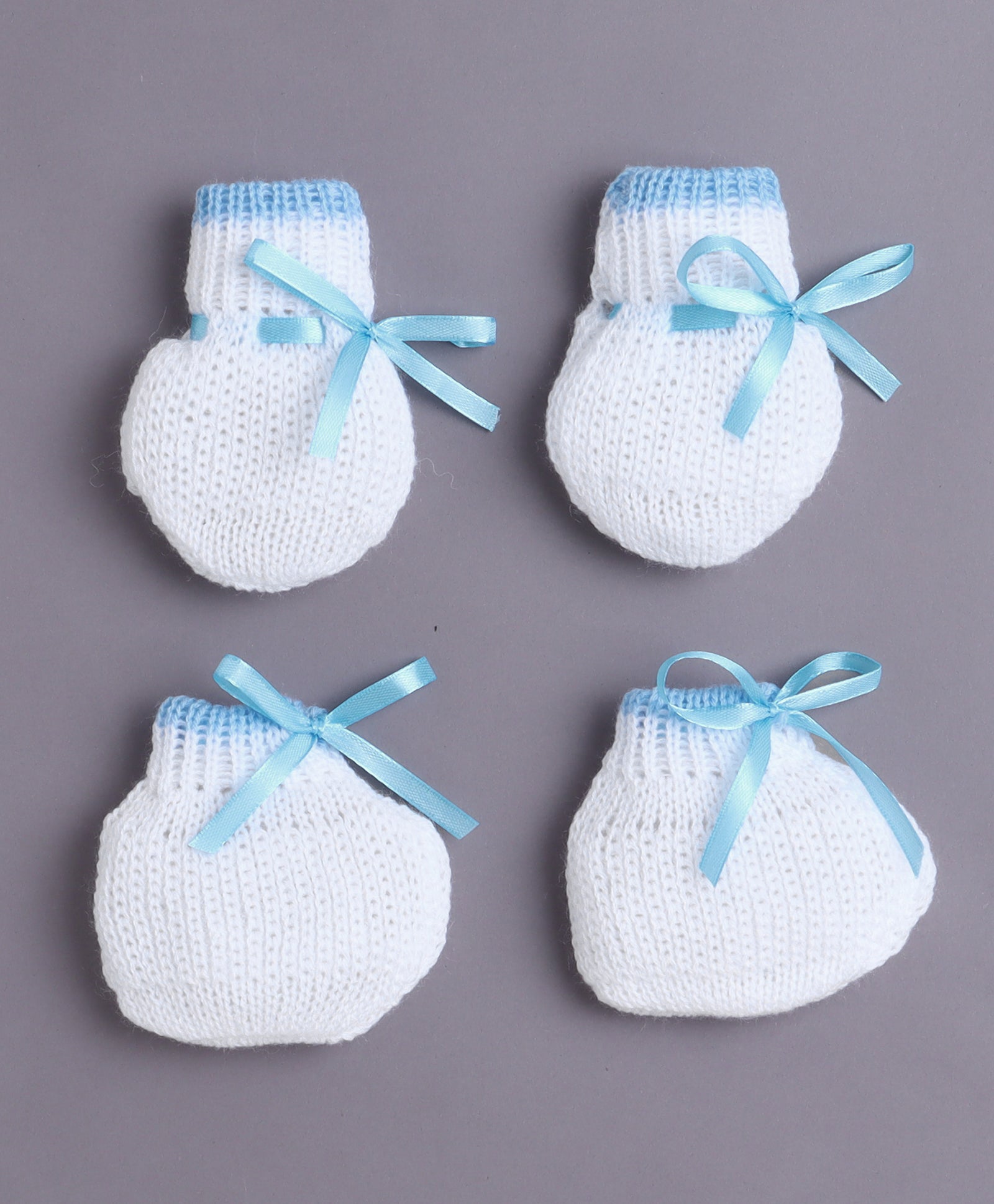 White & Sky Blue Baby Boys Full Sleeves Acrylic Blend Sweater With Cap Socks & Mittens