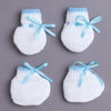 White & Sky Blue Baby Boys Full Sleeves Acrylic Blend Sweater With Cap Socks & Mittens