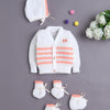 White & Orange Baby Boys Full Sleeves Acrylic Blend Sweater With Cap Socks & Mittens