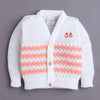 White & Orange Baby Boys Full Sleeves Acrylic Blend Sweater With Cap Socks & Mittens