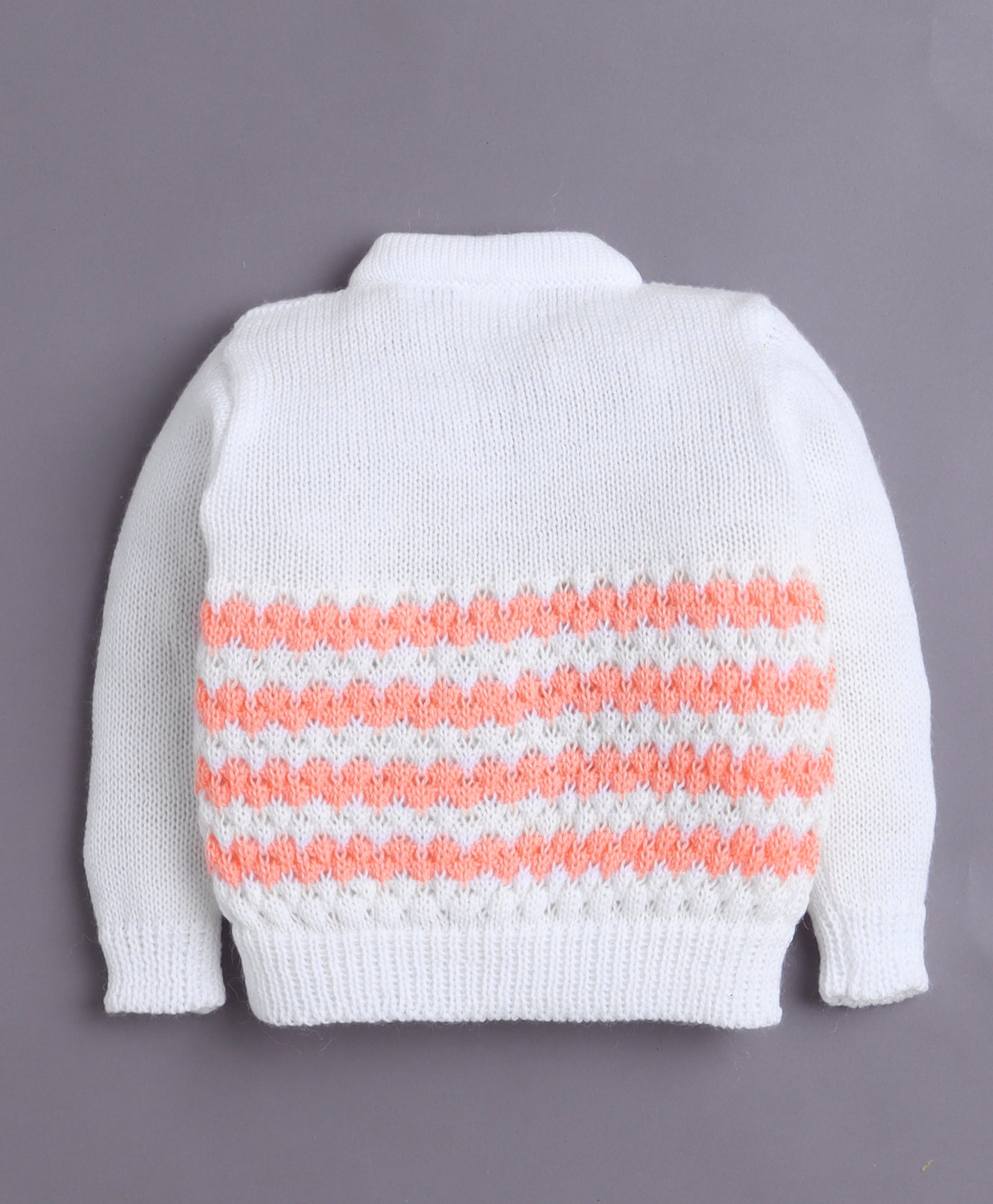 White & Orange Baby Boys Full Sleeves Acrylic Blend Sweater With Cap Socks & Mittens