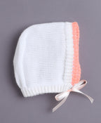Bumzee White & Orange Knitted Sweater with Cap, Socks & Mittens, Full Sleeves
