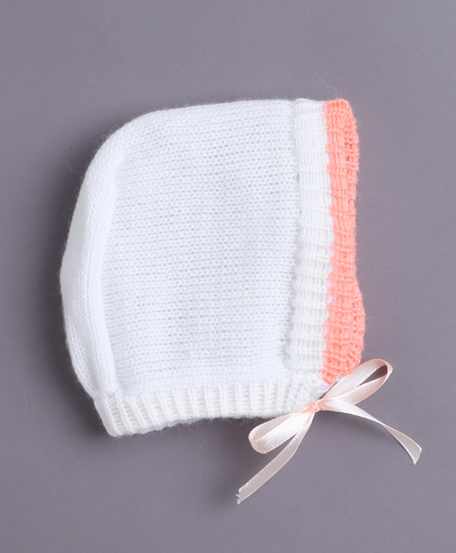 White & Orange Baby Boys Full Sleeves Acrylic Blend Sweater With Cap Socks & Mittens