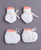 Bumzee White & Orange Knitted Sweater with Cap, Socks & Mittens, Full Sleeves