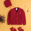 Maroon Baby Boys Full Sleeves Acrylic Blend Sweater With Cap & Socks