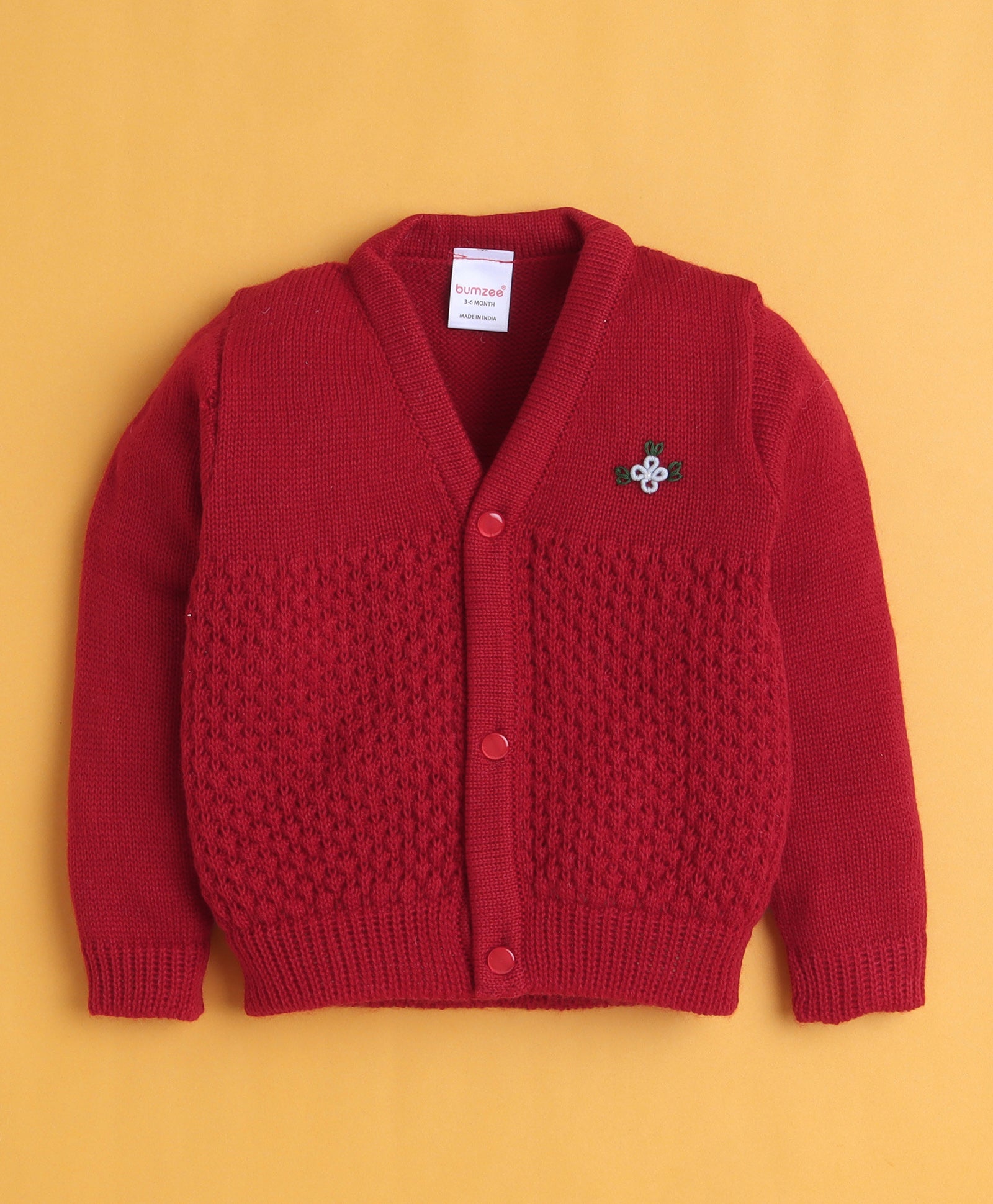 Maroon Baby Boys Full Sleeves Acrylic Blend Sweater With Cap & Socks
