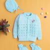 Aqua Blue Baby Boys Full Sleeves Acrylic Blend Sweater With Cap & Socks