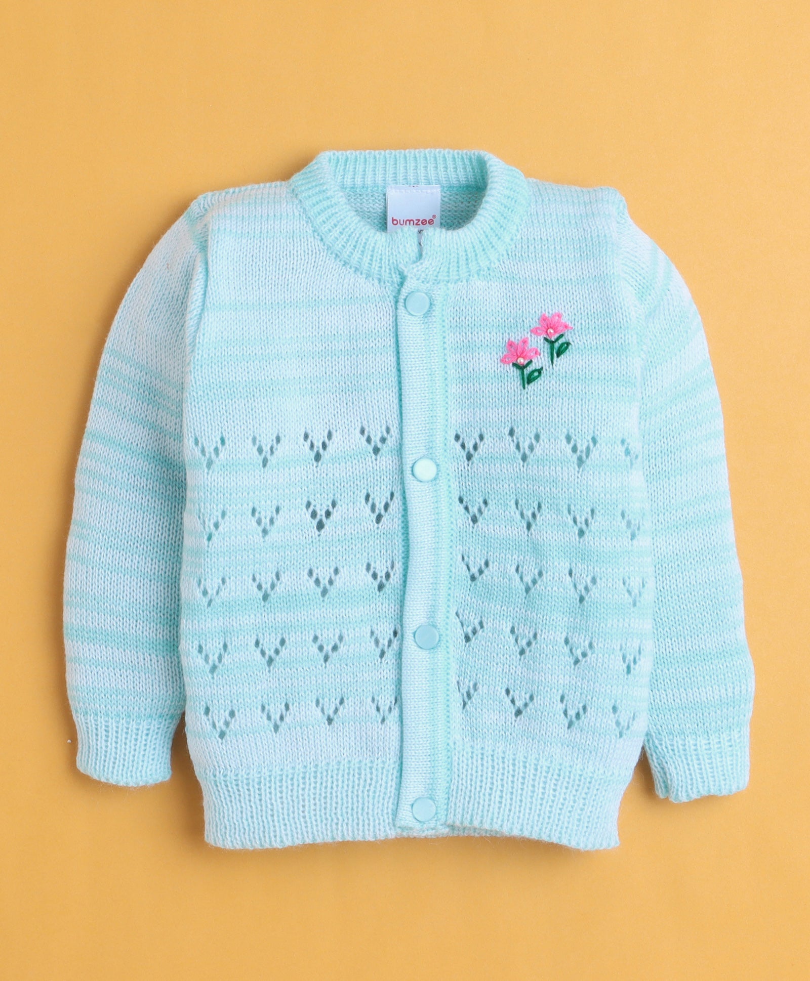 Aqua Blue Baby Boys Full Sleeves Acrylic Blend Sweater With Cap & Socks