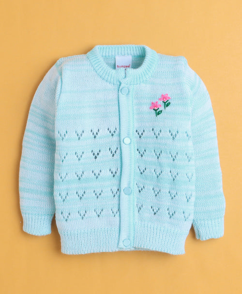 Aqua Blue Baby Boys Full Sleeves Acrylic Blend Sweater With Cap & Socks