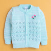Aqua Blue Baby Boys Full Sleeves Acrylic Blend Sweater With Cap & Socks