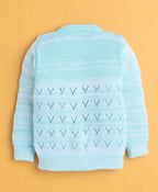 Bumzee Aqua Blue Knitted Sweater with Cap & Socks, Full Sleeves, Acrylic Knit (Style Peb10829)