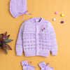 Lavender Baby Girls Full Sleeves Acrylic Blend Sweater With Cap & Socks