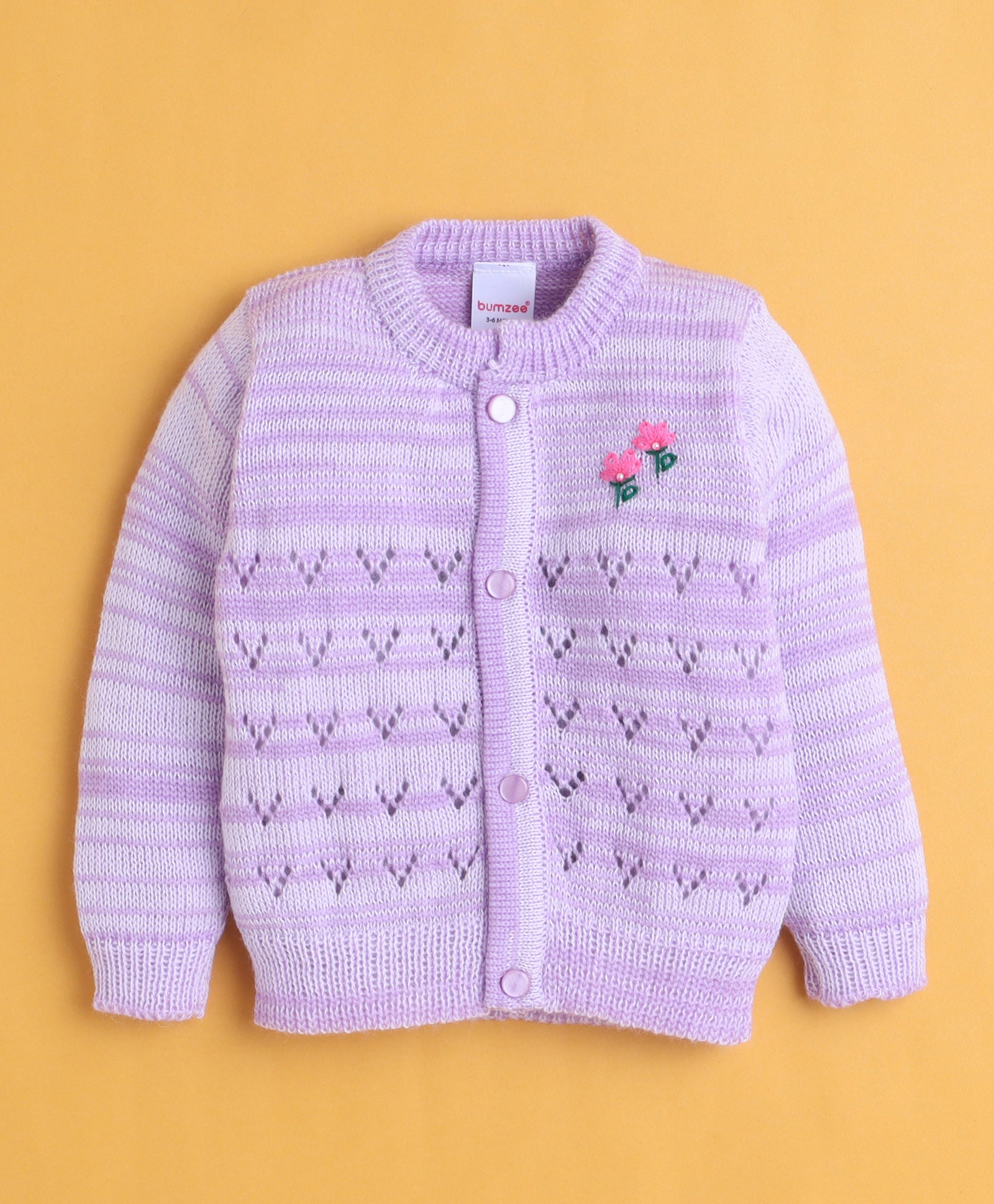 Lavender Baby Girls Full Sleeves Acrylic Blend Sweater With Cap & Socks