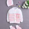 White & Pink Baby Girls Full Sleeves Acrylic Blend Sweater With Cap & Socks